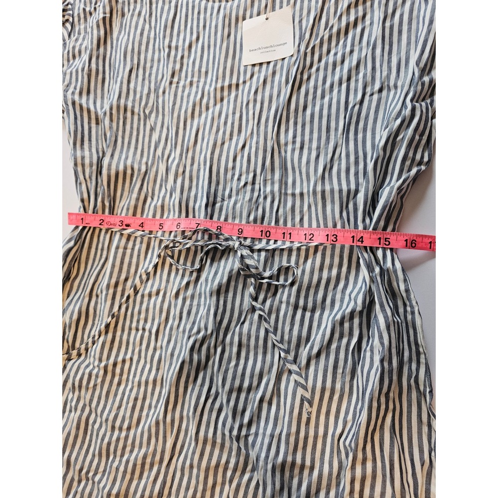 Beachlunchlounge Striped Tie Waist Dress Womens XL Blue White Ruffle Sleeve NEW - Picture 4 of 5